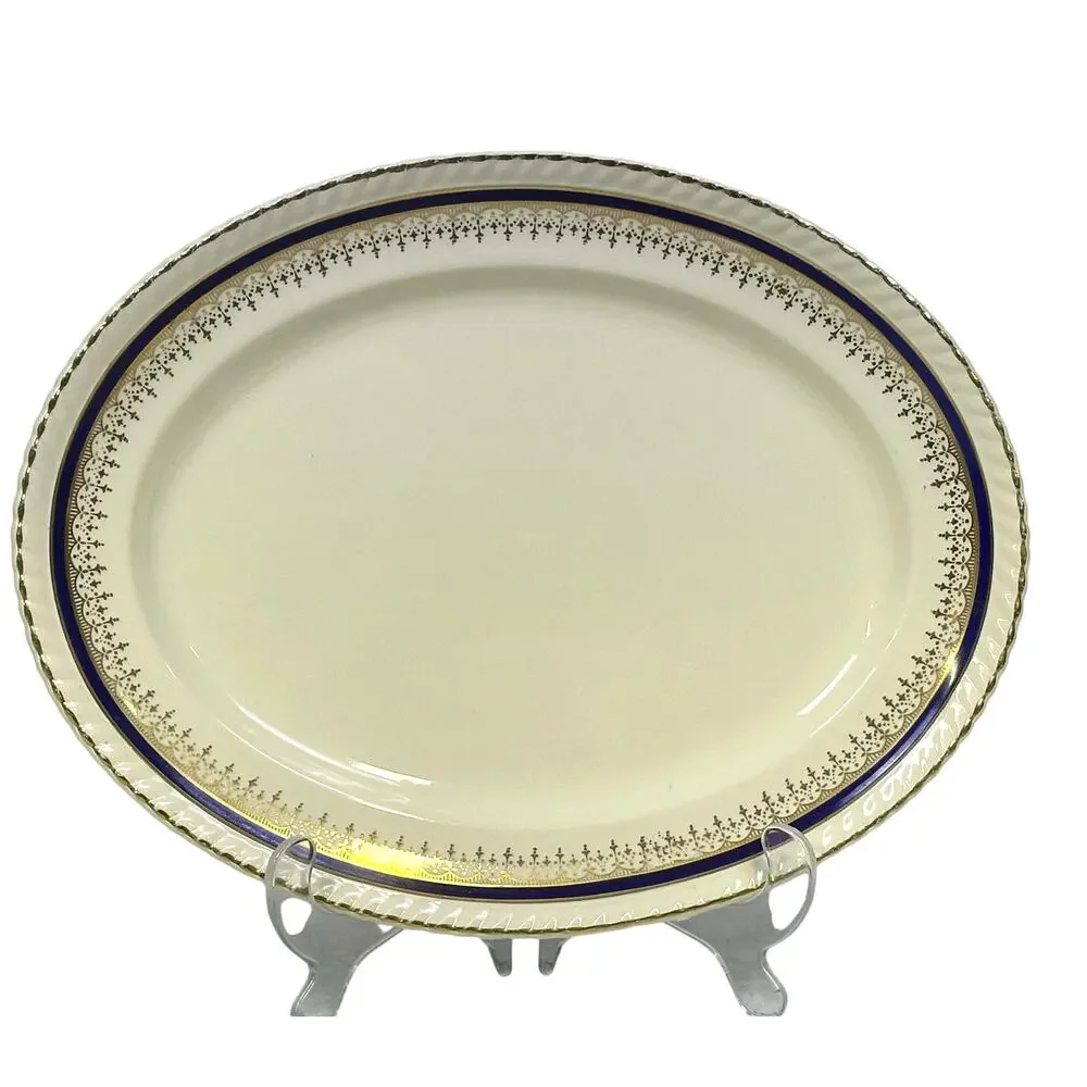 Johnson Bros Retired JB83 Windsor Ware Cobalt Blue/Gold Oval Serving Platter